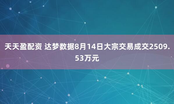 天天盈配资 达梦数据8月14日大宗交易成交2509.53万元